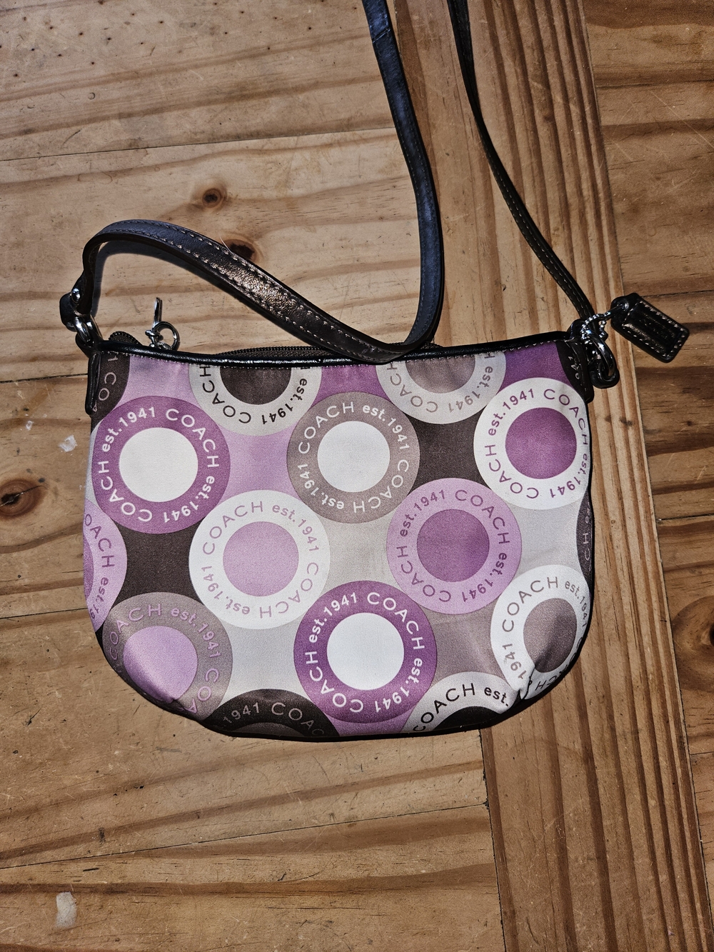COACH Purple Circle Print Crossbody Wristlet